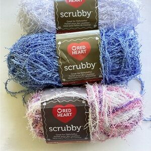 Yarn Red Heart Scrubby White Blue Pink Purple 3 Balls Polyester